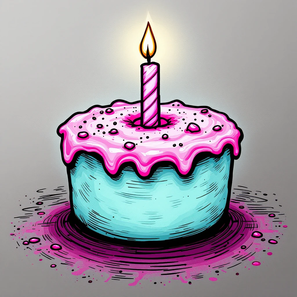 Draw a birthday cake with pink cream and a single candle emoji