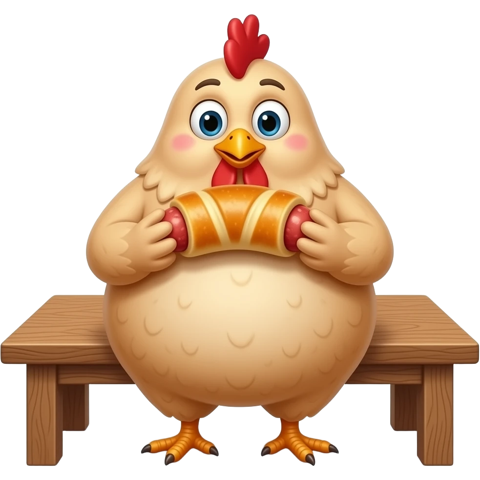 a chicken eating a sausage roll emoji