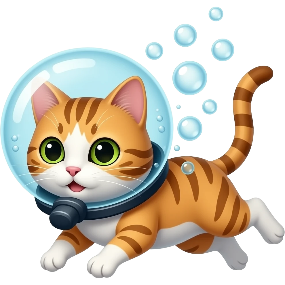 Cat with a bubble helmet diving underwater emoji