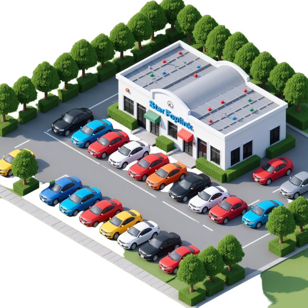 dealership lot with many cars emoji