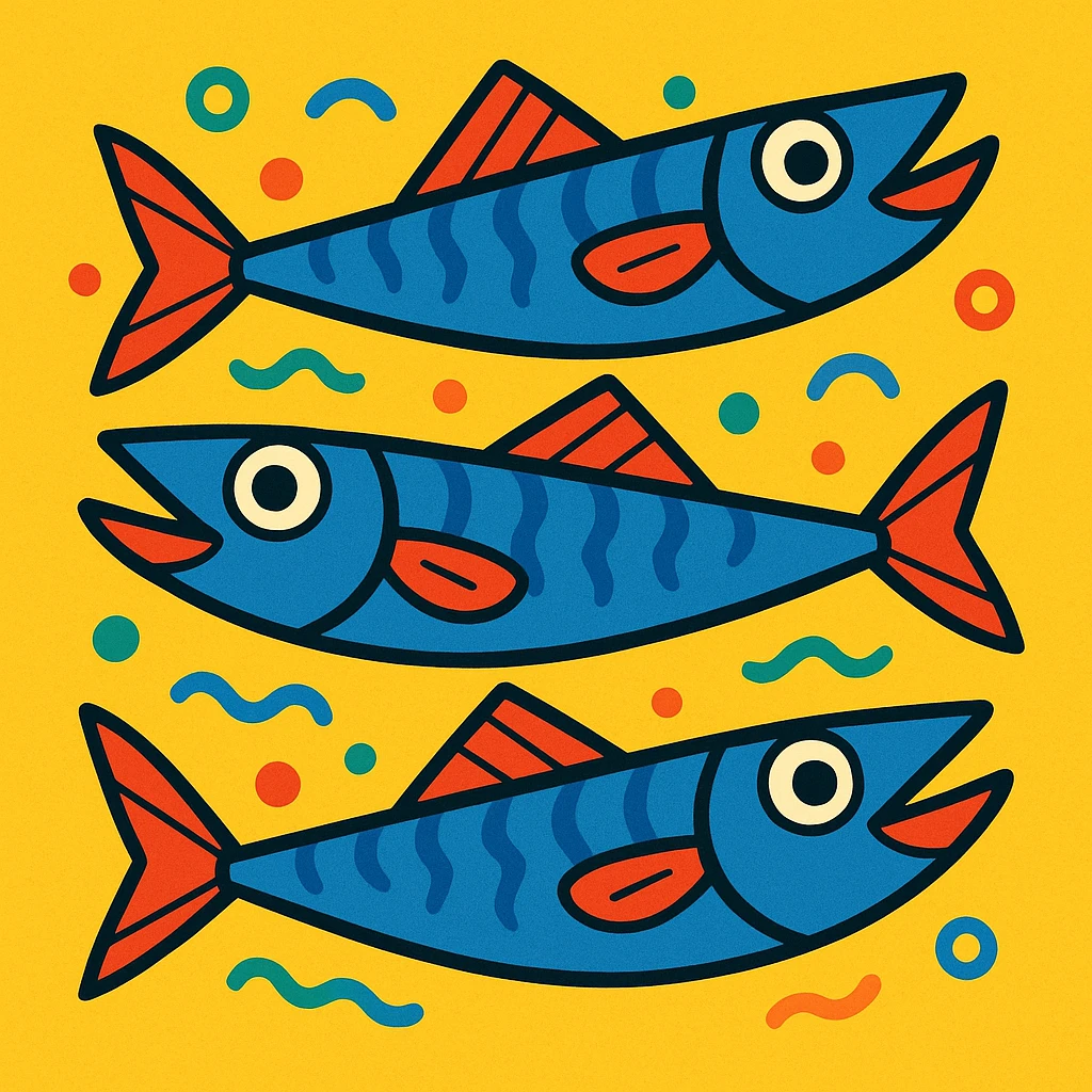 anchovies, cartoon style, colorful, playful emoji