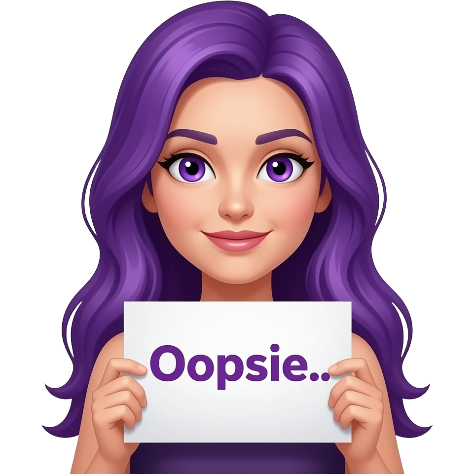 sexy girl with long purple hair and purple eyes holding a Ooopsie... sign emoji