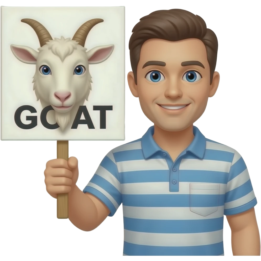 a man holding a sign say GOAT emoji
