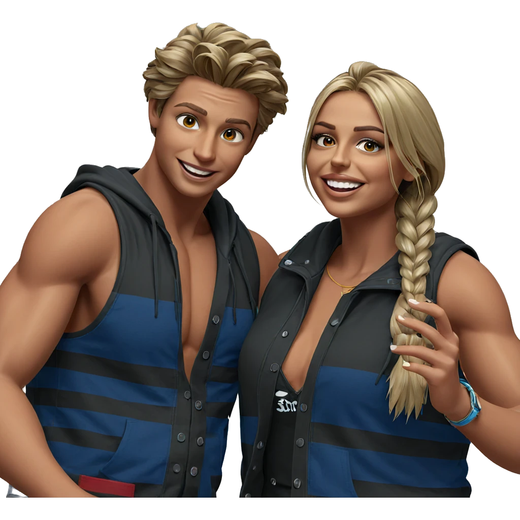 smiling duo with casual style emoji