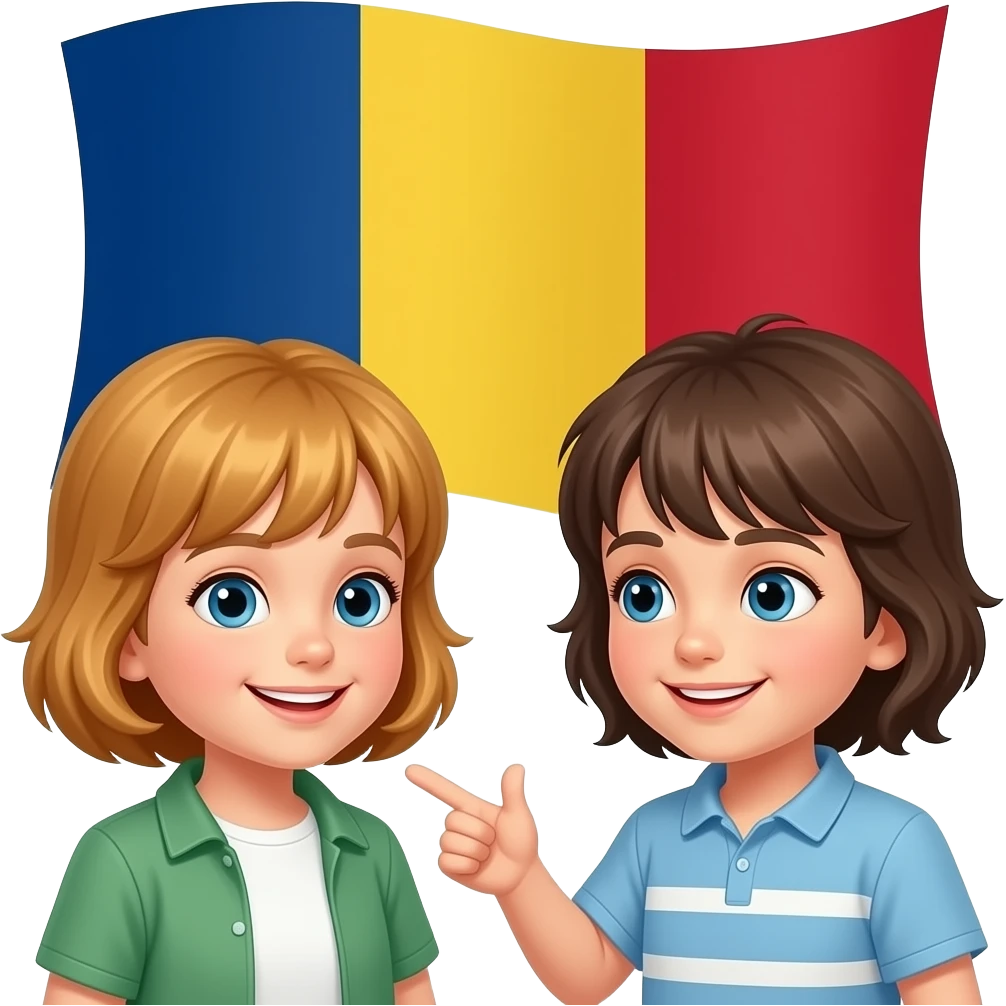 two talking children Romania flag emoji