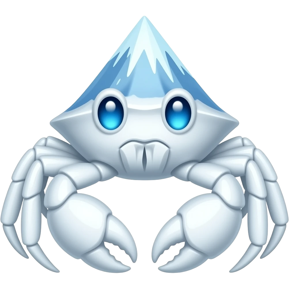 Ice White crab with Mount Everest on its back facing  with glowing blue eyes emoji