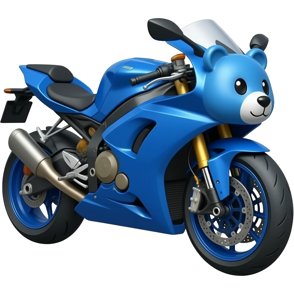 A blue race motorcycle with a blue robot bear head at the front emoji