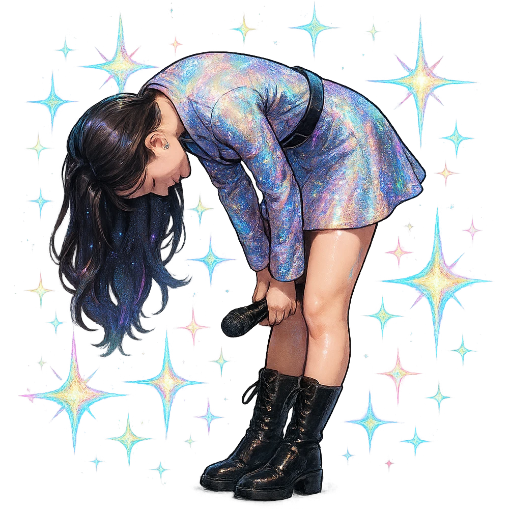kpop stage bow with holographic stars, glamorous and stylish emoji