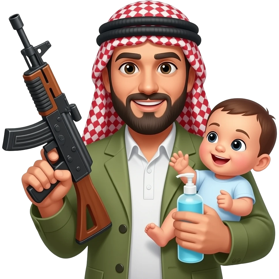 A middle eastern man with rpg and baby oil that talks too much emoji