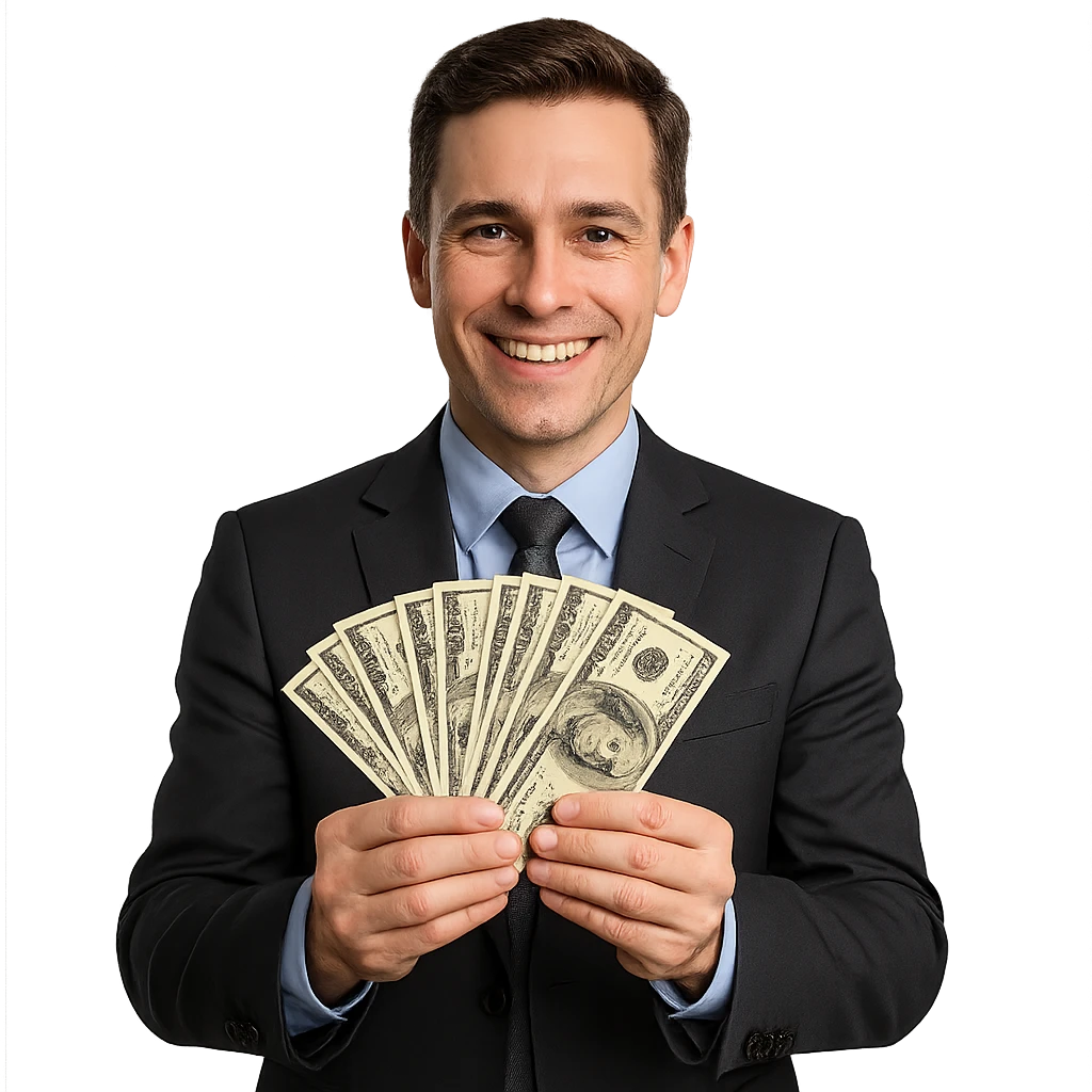 business man with money in his hands emoji