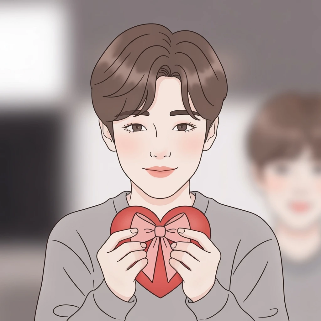 kpop heart with bow, cute, expressive, minimal emoji