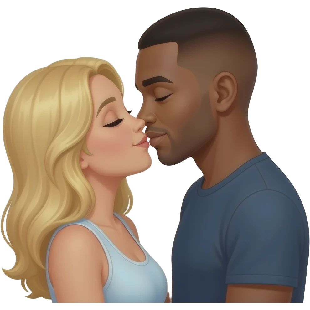 Black man with shaved head making love to blonde woman emoji