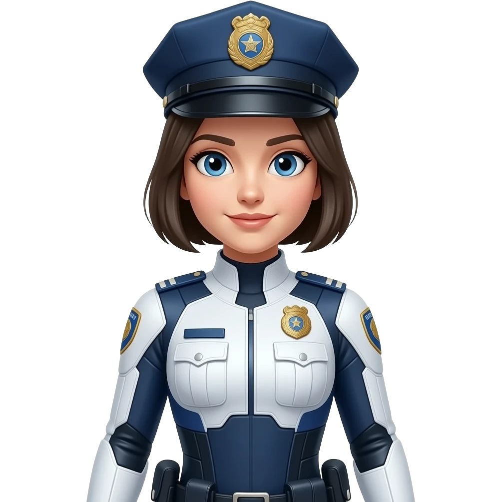 Futuristic female police white and blue tech suit, mid size emoji