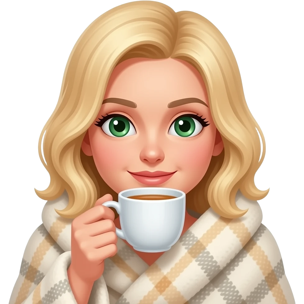 loira do olho verde, tomando um chá, enrolada em uma coberta quentinha emoji