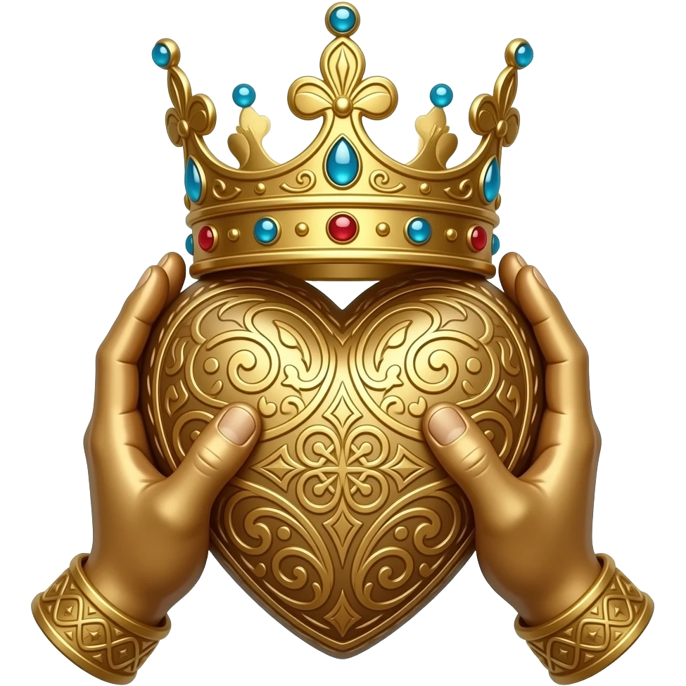 Simple Minds logo - two bronze hands holding a bronze heart richly ornamented with arabesques, shining with a richly decorated royal crown emoji