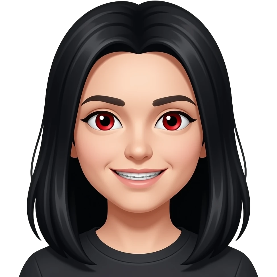 long black hair w braces and red eyes emoji
