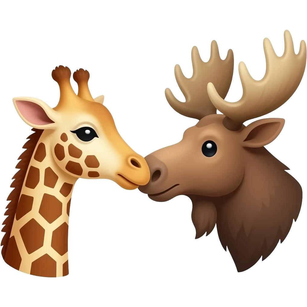 Einfacher Giraffenkopf und Elchkopf küssen sich emoji