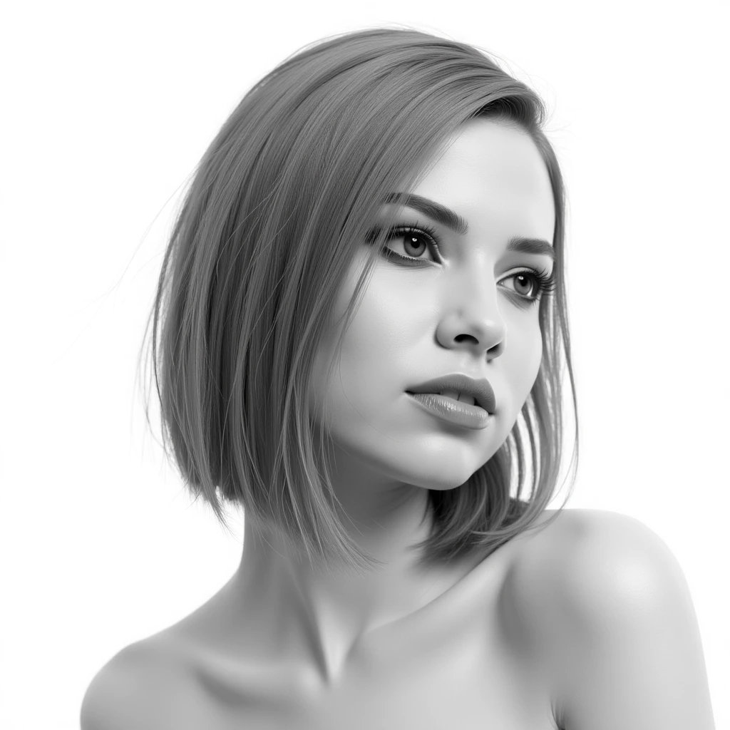 Art of nude woman's very sexy body scheme anatomy-bare shoulders and black eyes-very long straight brunette hair spreading legs and showing her pussy in seductive pose. New year elements: champagne gift emoji