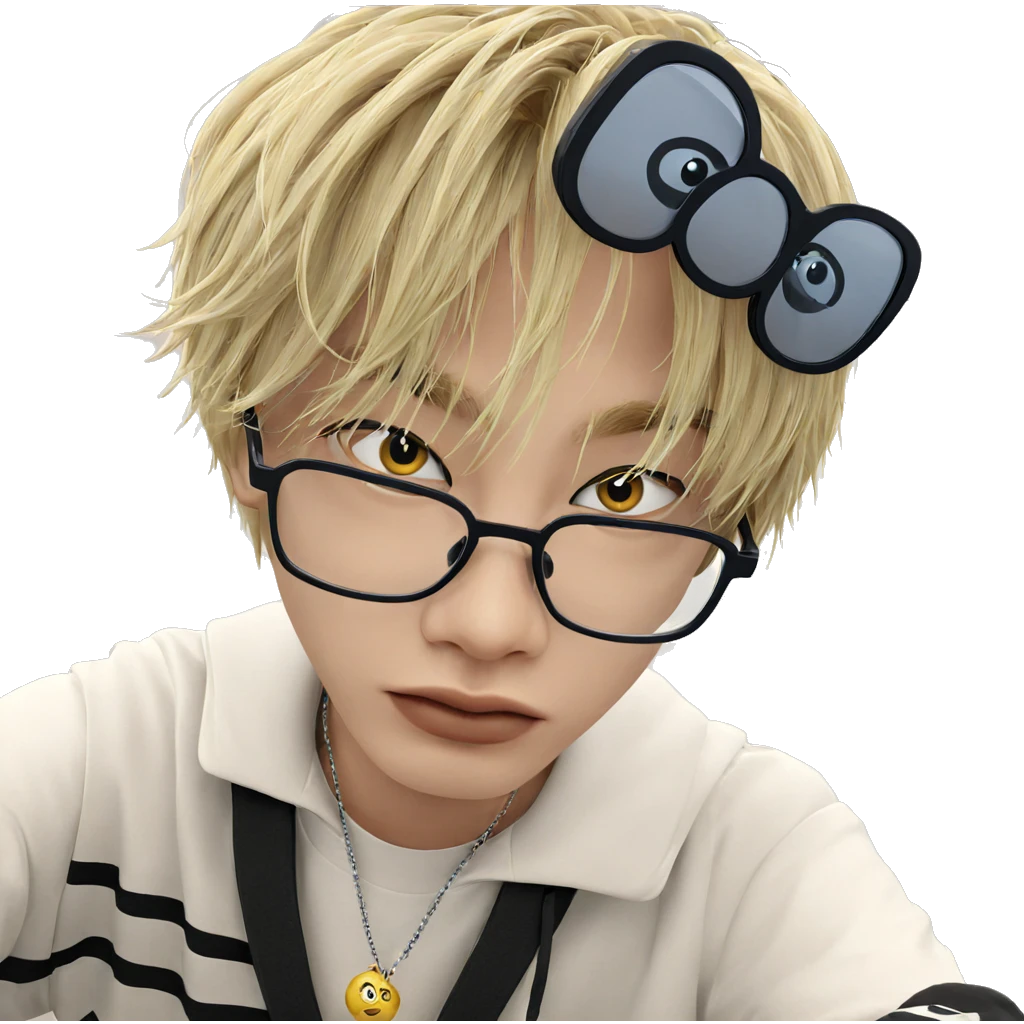 blonde boy with glasses and necklace emoji