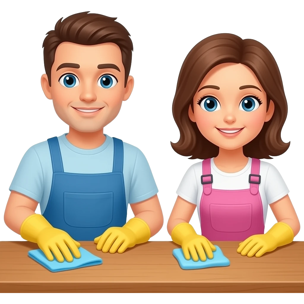 male and female cleaning table emoji