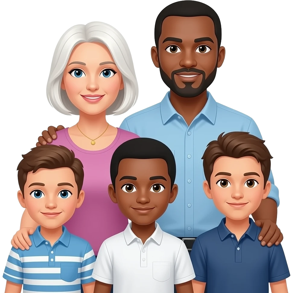 Family with 3 sons whit mother black father emoji