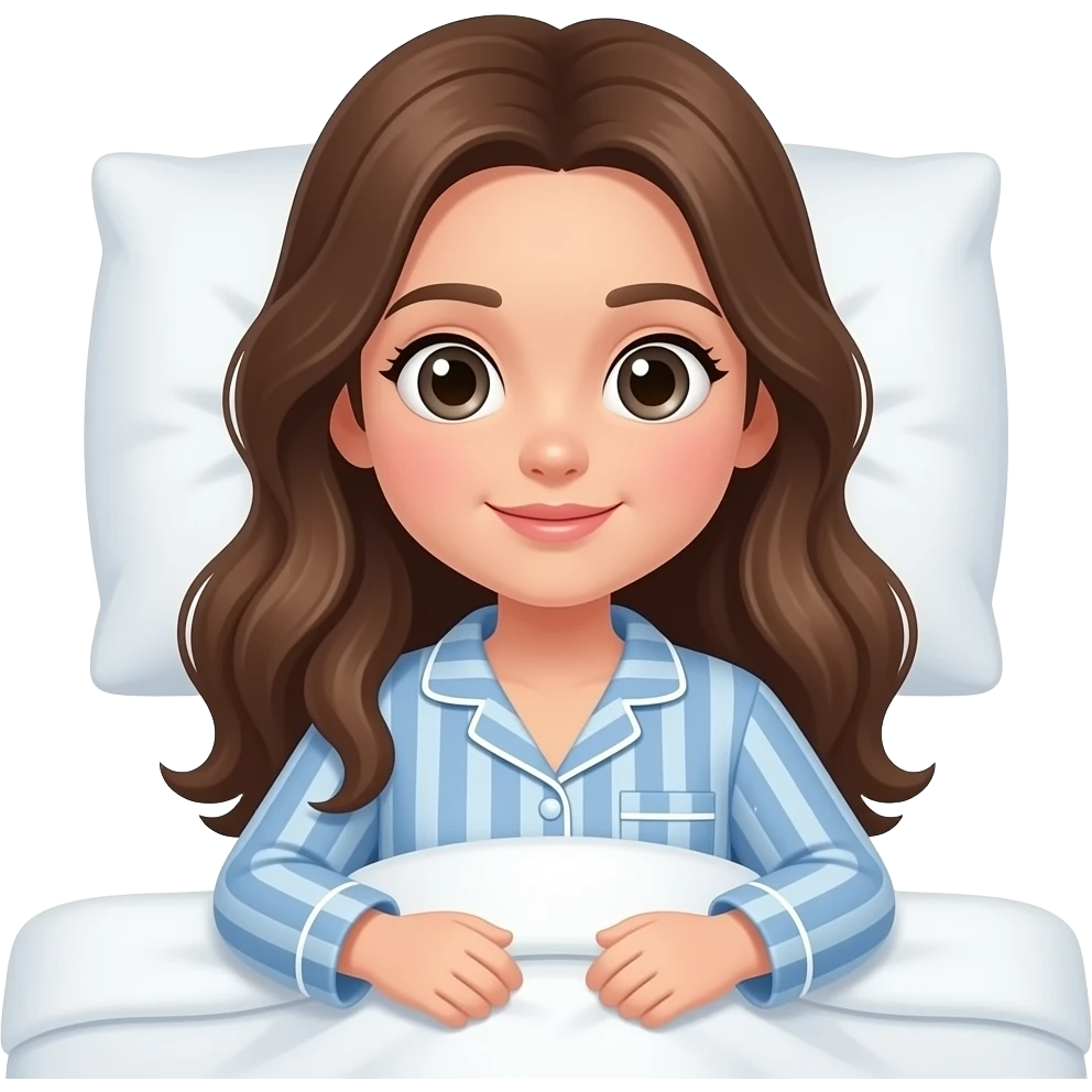 Tinédszer arcú lwgyen az ágyban feküdjön hosszú barna haja legyen pizsamában emoji