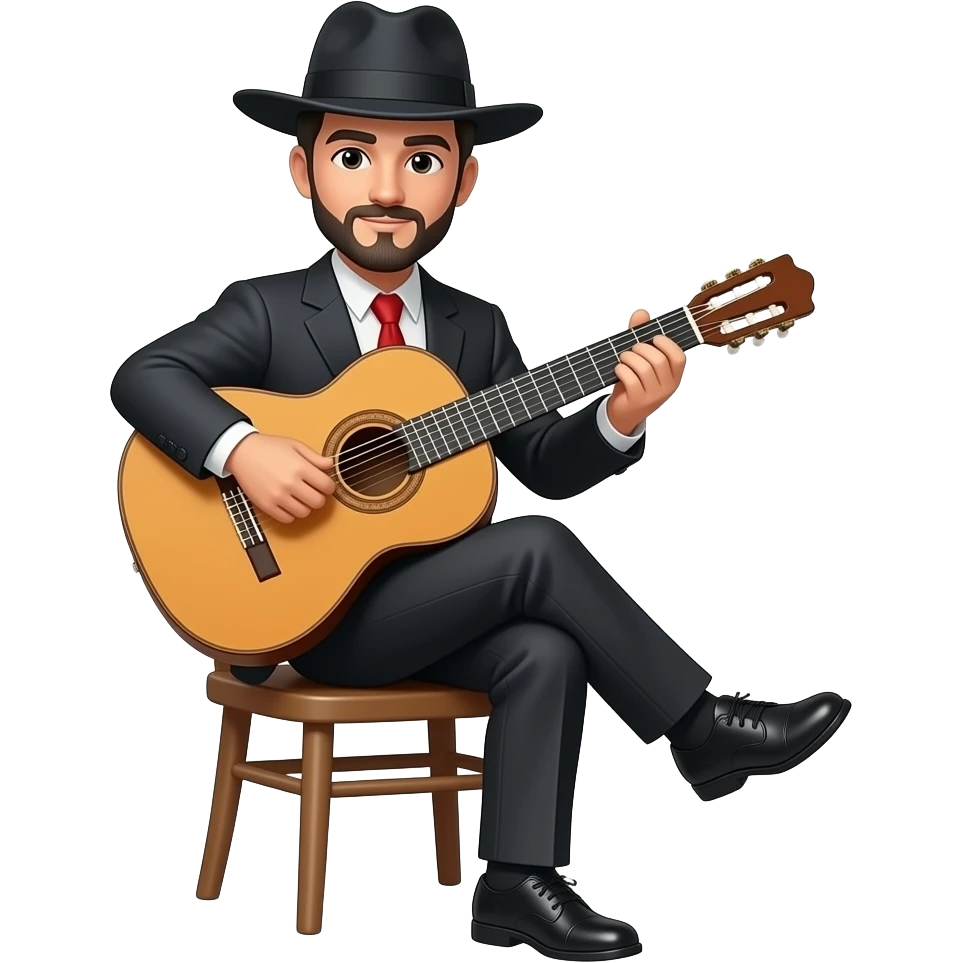 joueur de guithare flamenco avec chapeau en laterale avec un pied sur une chaise emoji