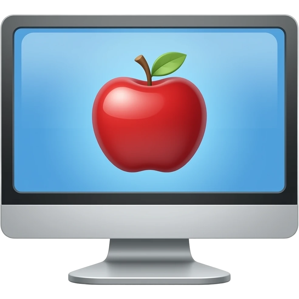 una pc con una manzana dentro del monitor emoji