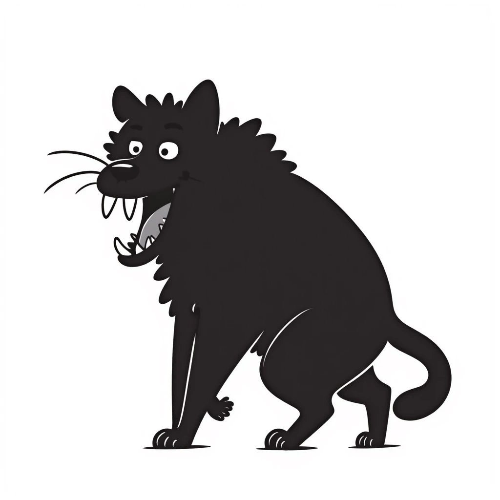 sketch of a saber-toothed cat with gigantic canine teeth four times longer than its entire body, extremely exaggerated tusks emoji