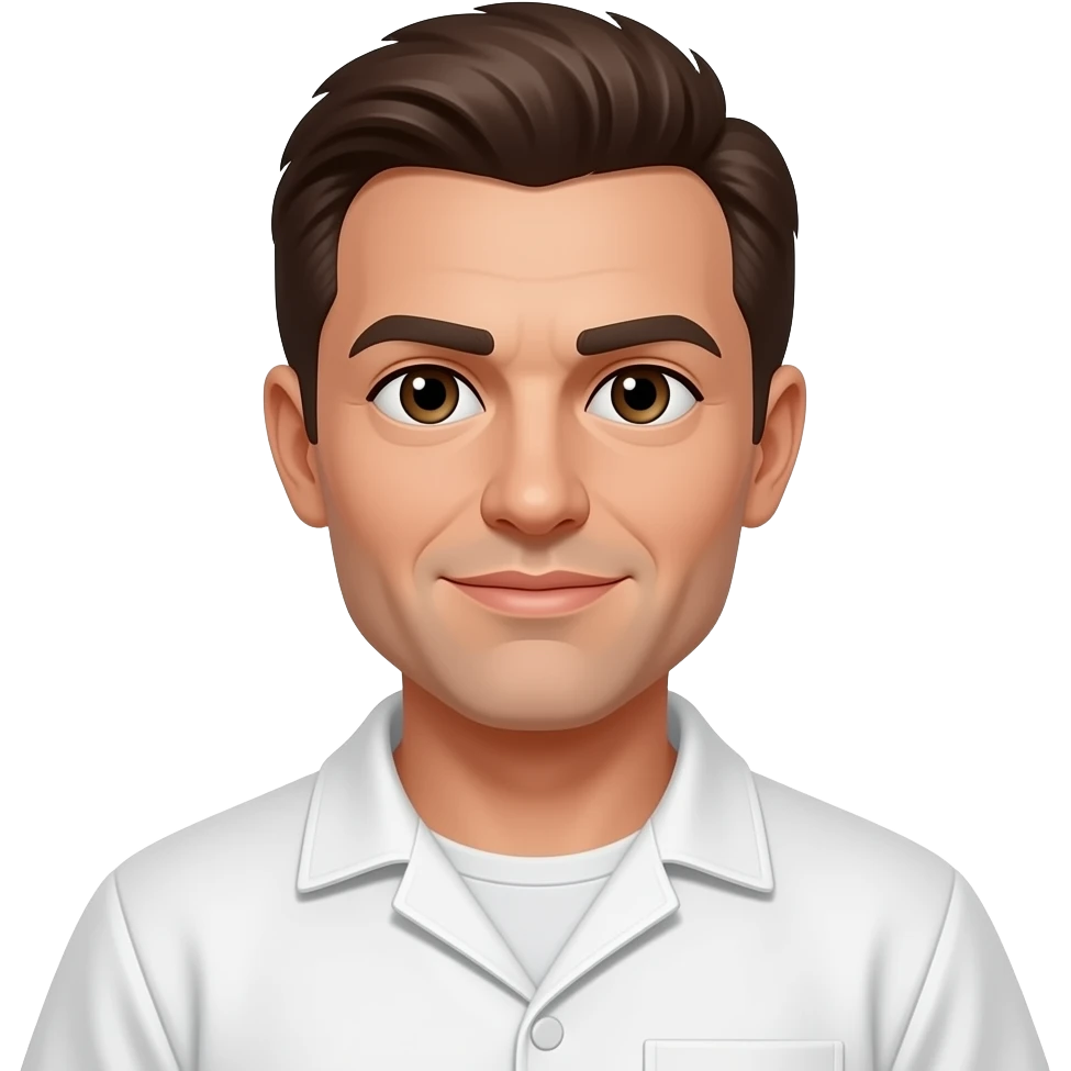 Steven Jay Russell with brown eyes, dark brown hair, white inmate outfit emoji