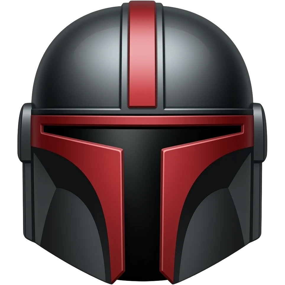 A black Mandalorian helmet with red markings and a line going down the middle emoji