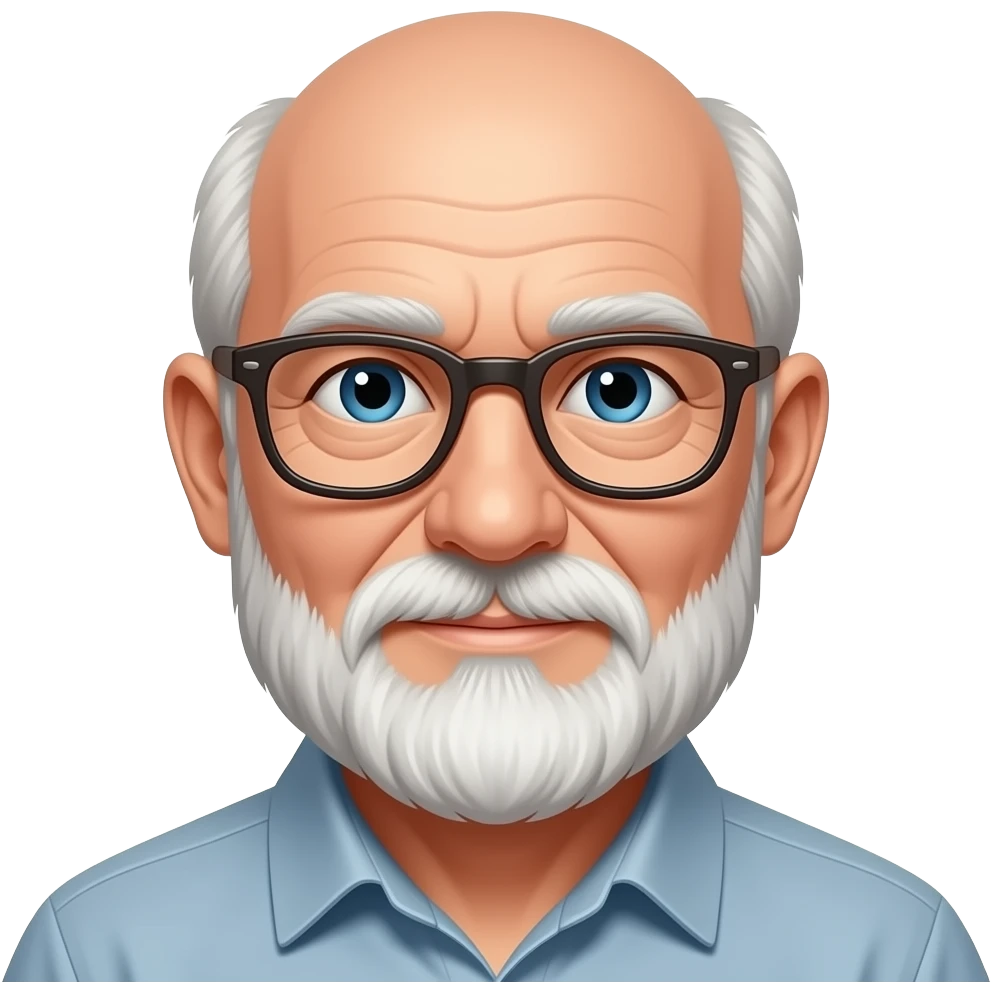 old man, not bald, with thinning white hair, beard, and glasses emoji