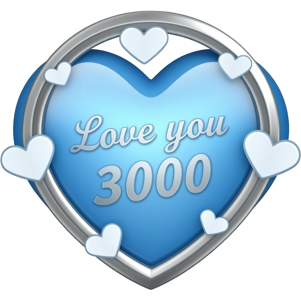 Tony Starks blue Arc in the shape of a love heart with “Love you 3000” written in the silver metal around the arc and white hearts floating around it emoji