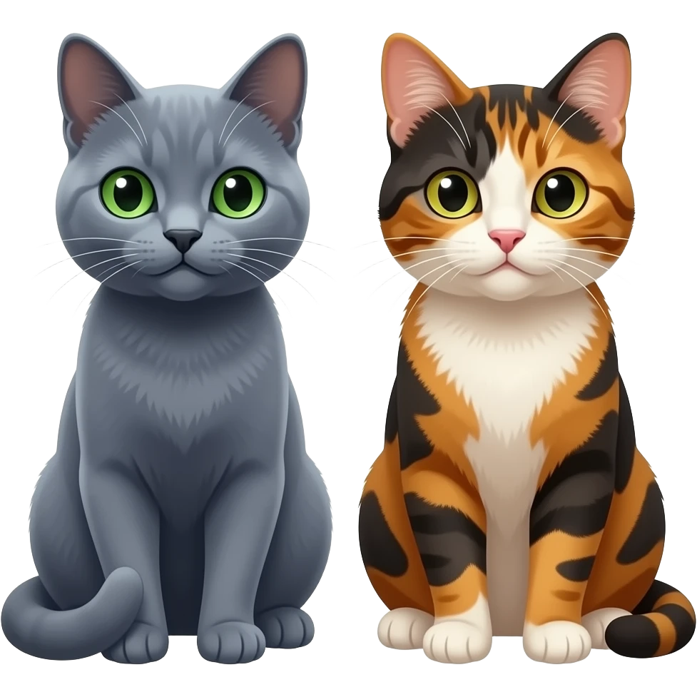 two cats russia blue and tortoiseshell emoji