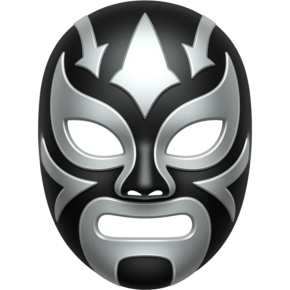 Mascara de luchador negro con plateado con diselo como si fuera un androide un Ciborg que sea simétrico y los diseños redondos literal como un ciborg emoji