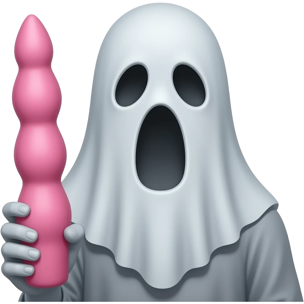 Haunting Ghost realistic holding a tall large make pink penis shaped dildo emoji