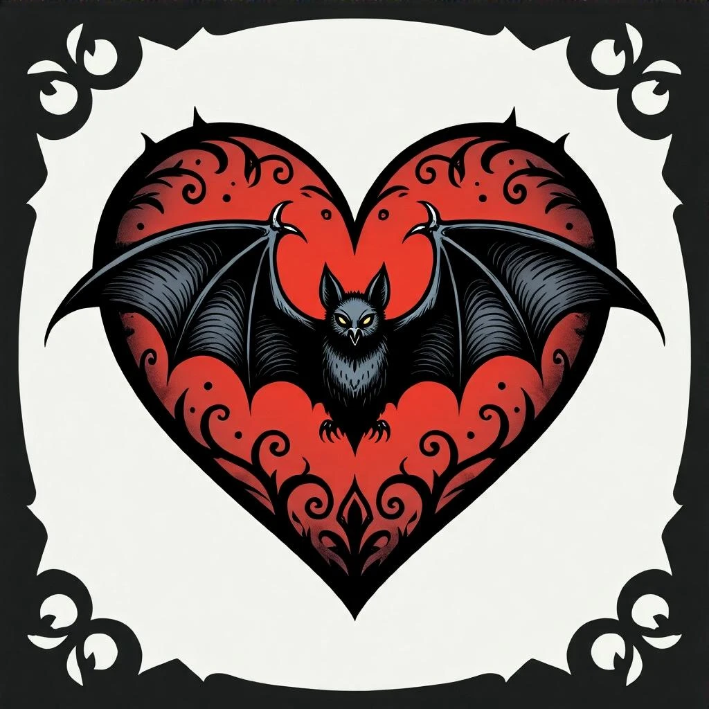 gothic heart with a bat motif emoji