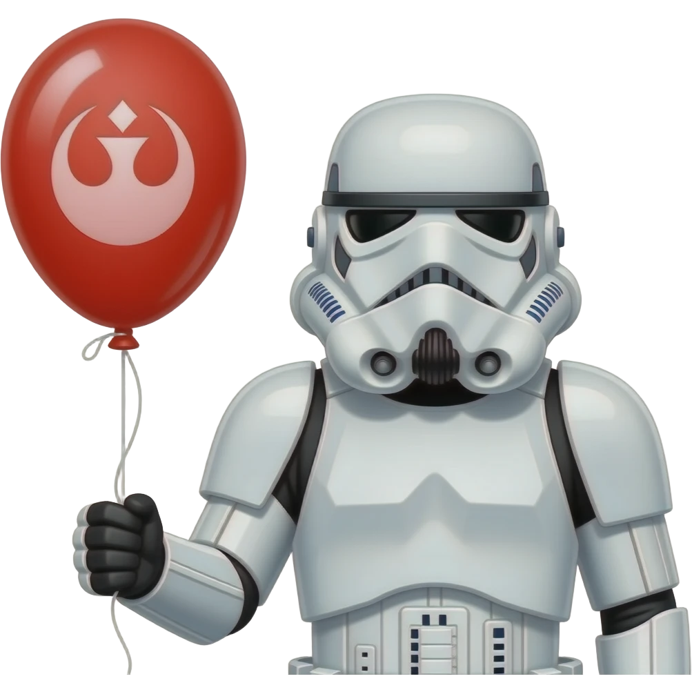 Stormtrooper holding a red ballon with a rebel alliance logo on the side emoji