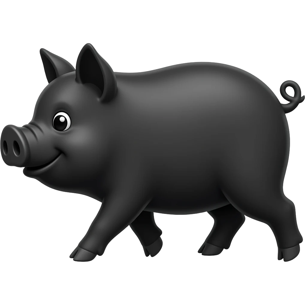 Cartoon black pig on fours walking emoji