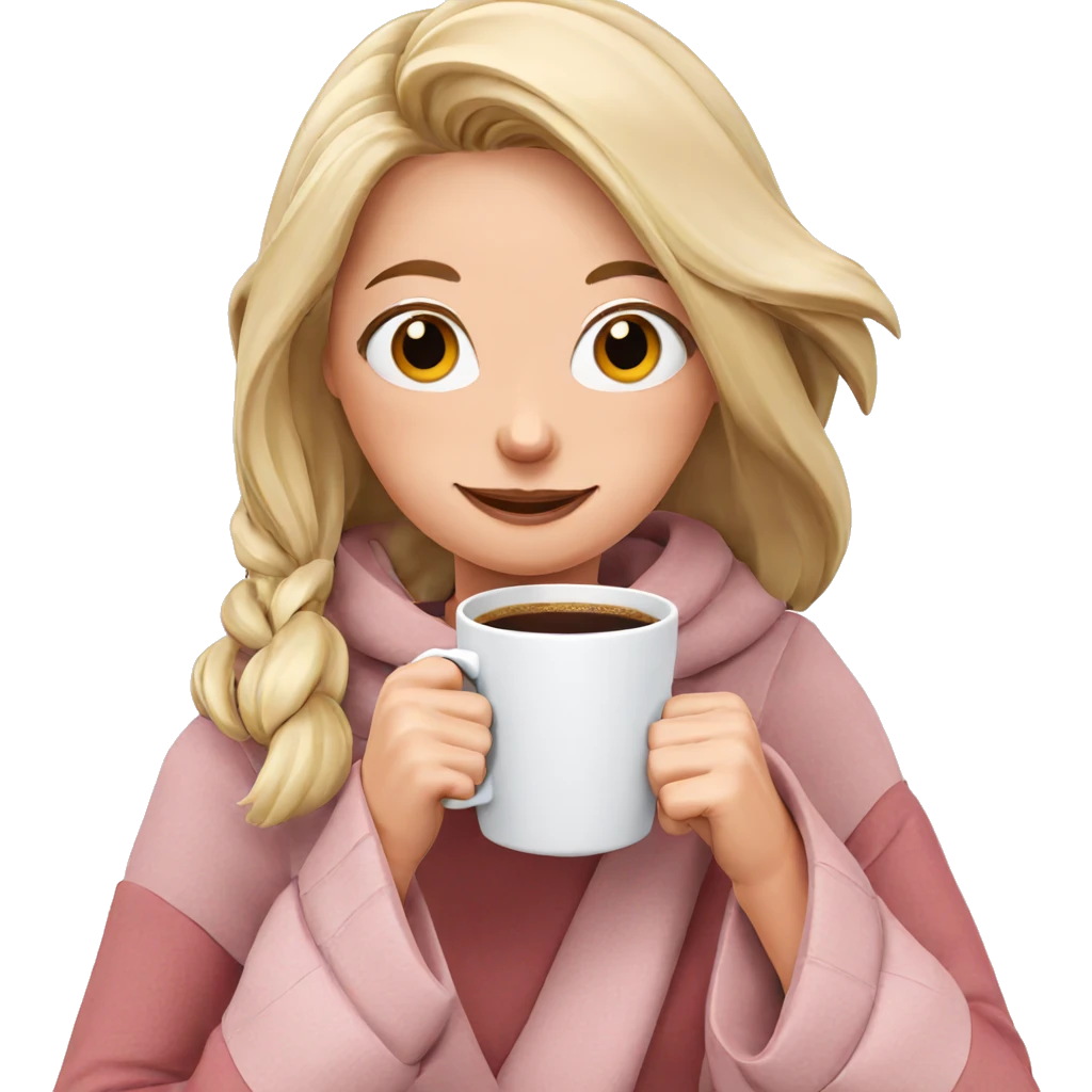 smiling girl with coffee mug emoji
