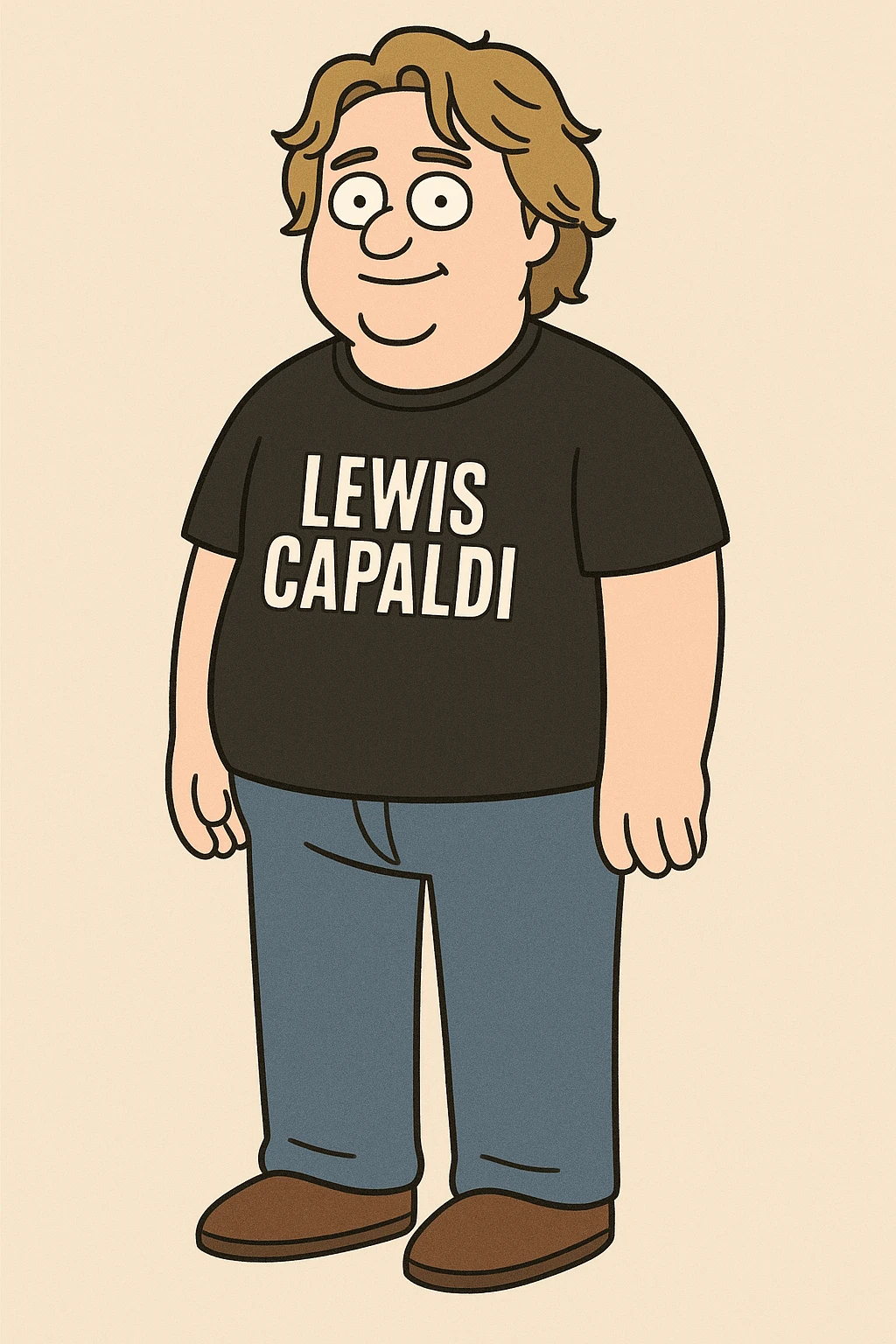 Lewis capaldi black shirt red Loose a blue jeans  emoji