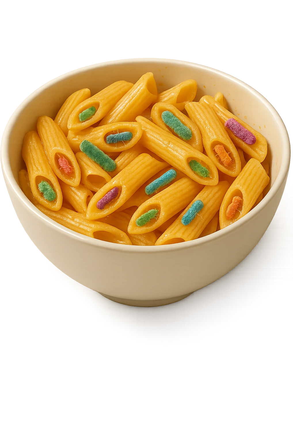 BOWL DI PASTA CON BATTERI INTESTINALI DENTRO, iperrealistico 4k, SFONDO BIANCO emoji