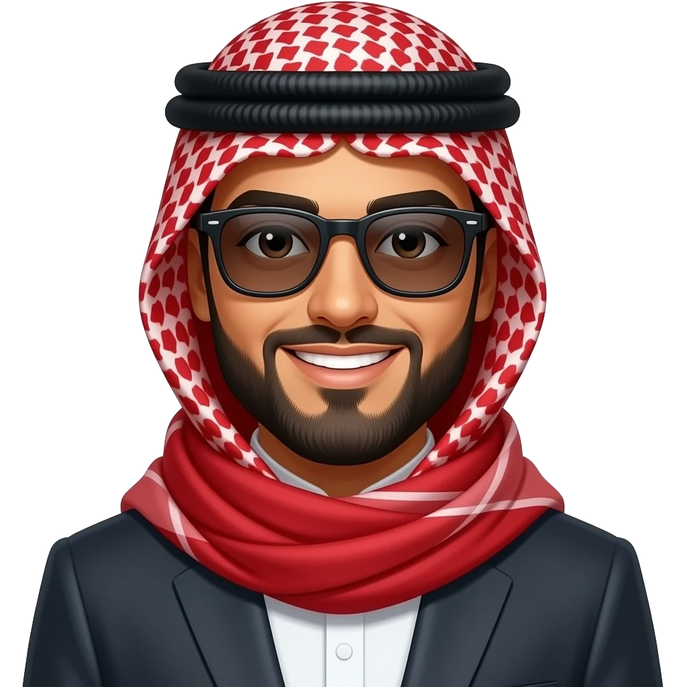 Árabe trapo rojo con lentes oscuros y sonriendo emoji