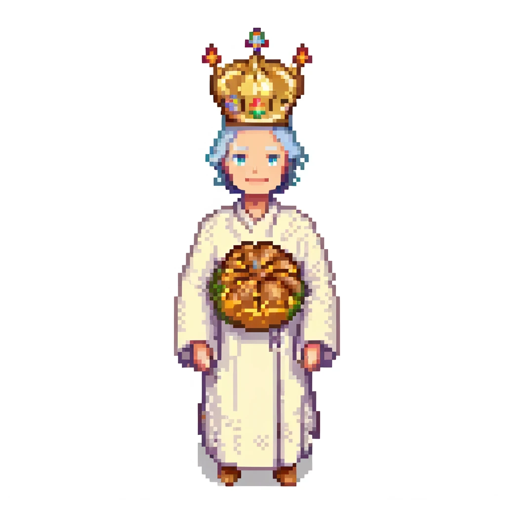 Portrait of the same baker character in every level, realistic skeuomorphism style, consistent lighting and pose, transcendent baker with infinite bread crown, robes woven from light and shadow, divine aura radiating emoji