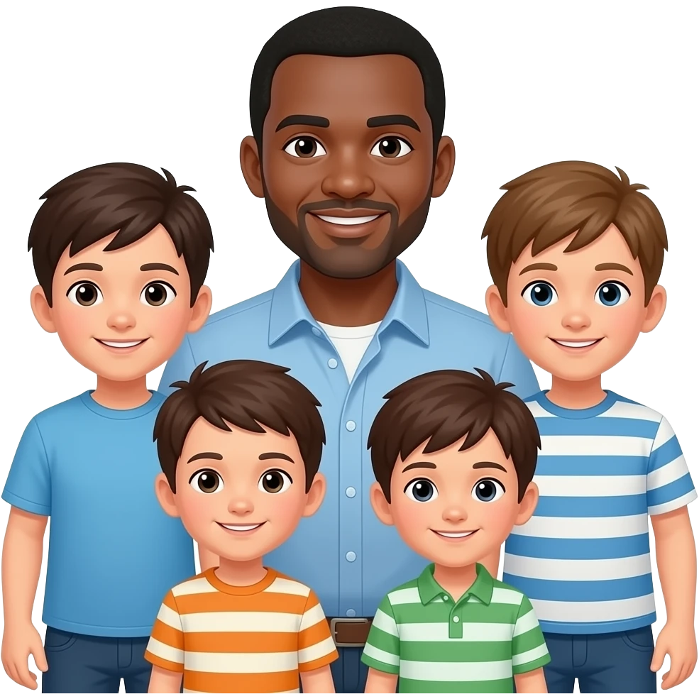 Family of 5 boys black father emoji