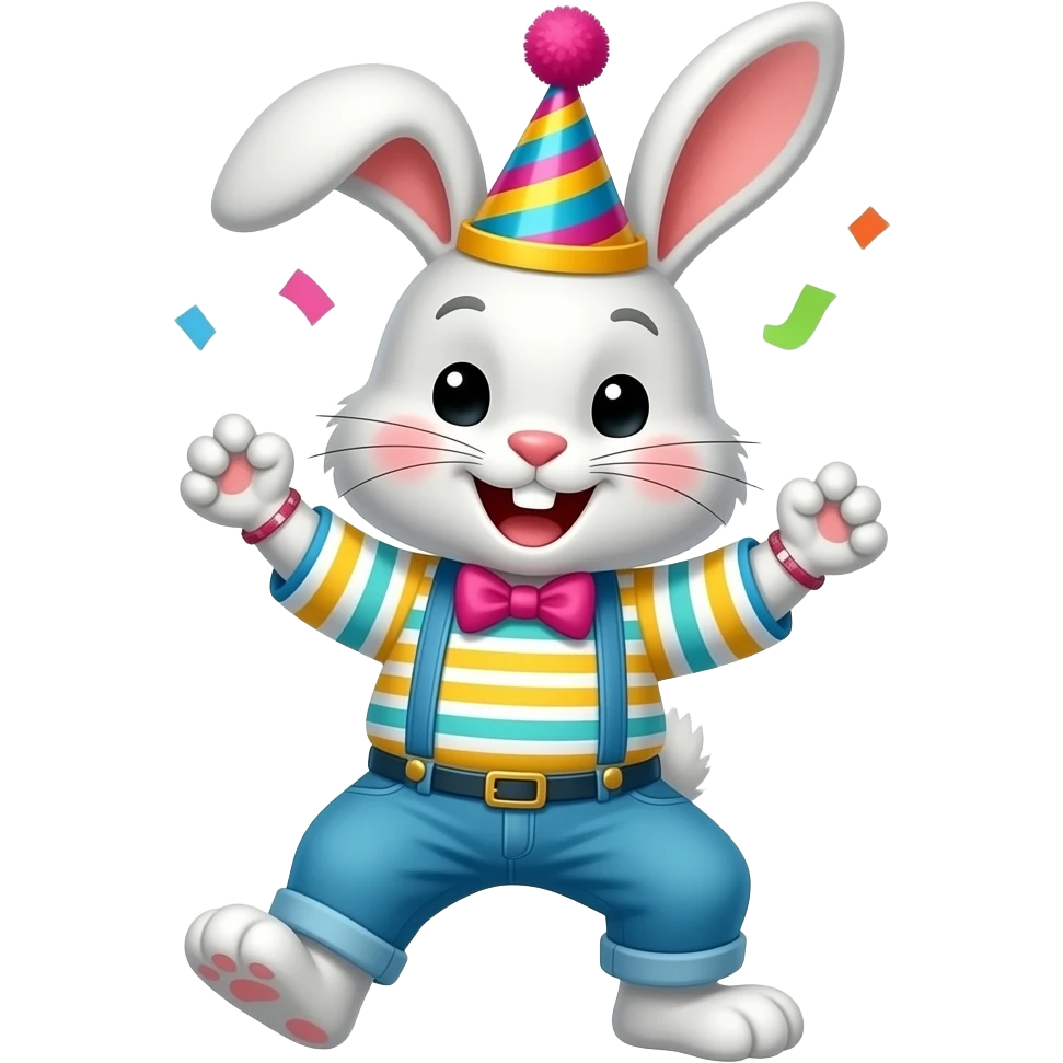A bunny wearing party clothes and dancing emoji