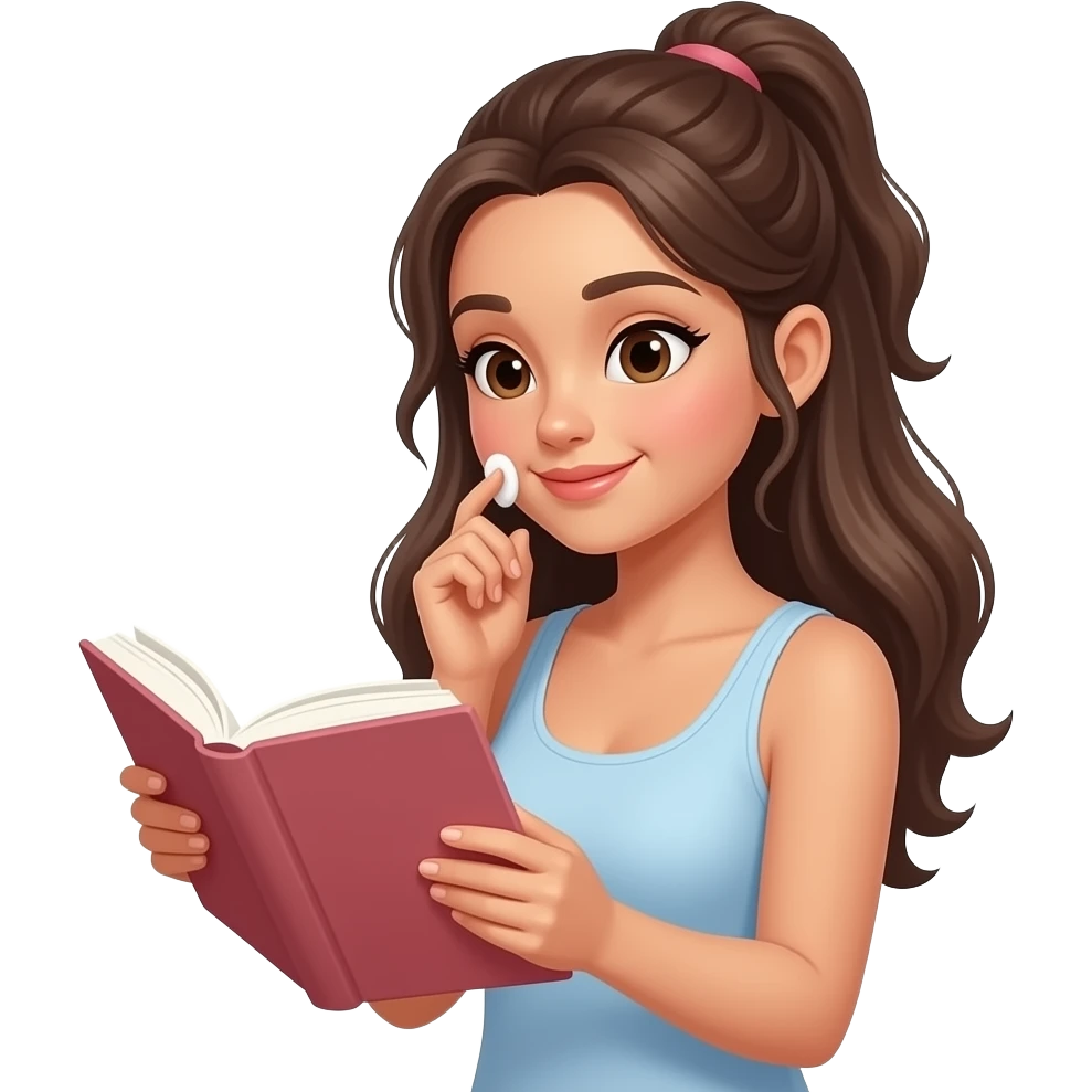 a beautiful girl selfcare and reading a book emoji