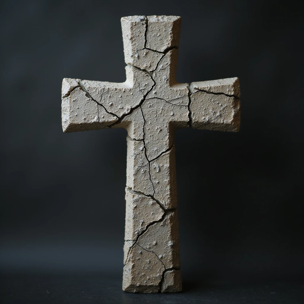 realistic gothic cross, with a cracked stone texture, photorealistic style, no background emoji