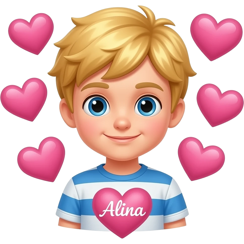 Garçon blond . Avec des cœur autour et dans le cœur y’a écrit Alina emoji