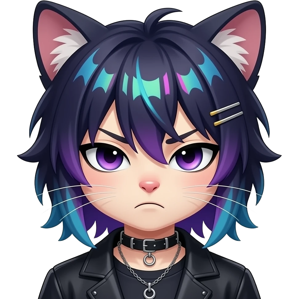 Anthro Dark Beautiful Colorful Shiny Edgy Cool Shy Grumpy FurSona Feline-Zangoose-Fakemon Emo Hair Vtuber Model emoji